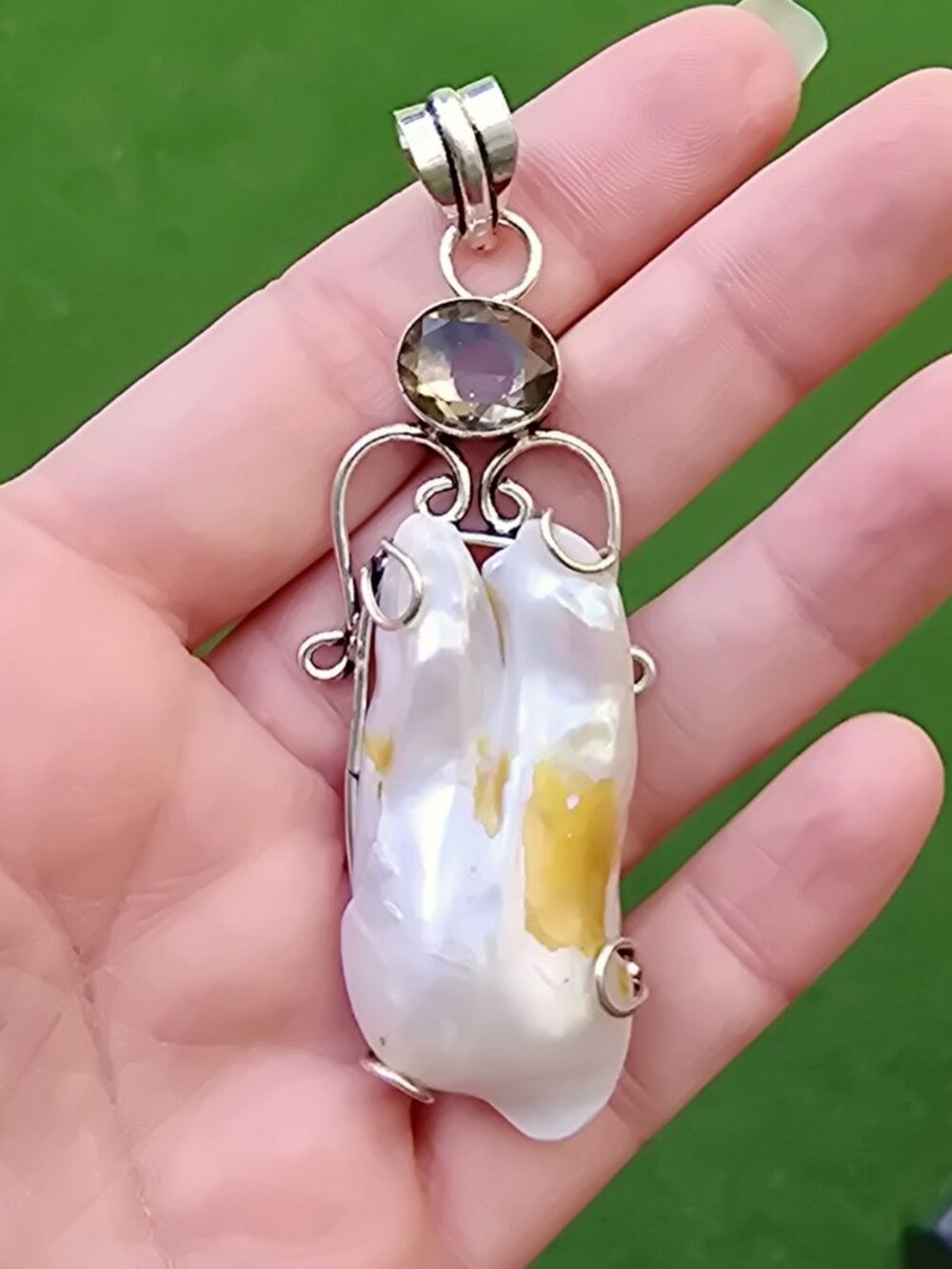 Artisan Biwa Pearl Smoky Quartz Sterling Silver Baroque Pendant Gothic Alt NWOT